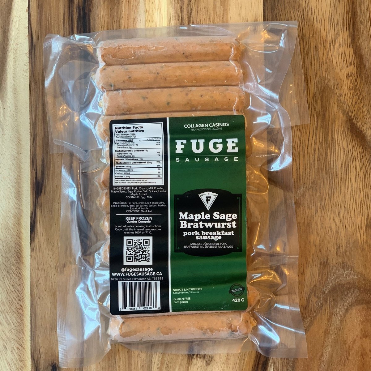 Maple Sage Pork Breakfast Sausage 420g - Oonnie - Fuge Sausage
